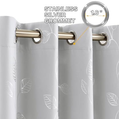 BUHUA Heat Blocking Curtains, Black Out Curtains 95 Inch Long 2 Panels Burg, Soundproof Curtains with Silver Leaf Printed (52 x 95 Inch, Greyish White, Set of 2 Panels) - color: Silver Leaf /Greyish White, size: 52"W x 95"L (Pack of 2)