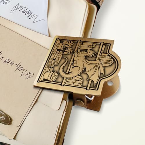 ANATTASOUL Travel Journal Clip Vintage Bookshelf Flying Dragon Metal Book Clips, Decorative Heavy Duty Journal Clips to Hold Journal Open for Notebook, Photo, Bookmark, Office Kitchen Home DIY Use - style: Bookshelf Flying Dragon