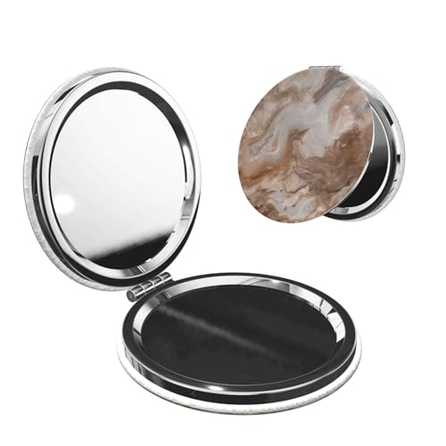 Marble Stone Old Colored Rough Print Foldable Travel Pocket Mirror Round PU Leather Portable Mini Makeup Double Sided Handheld Magnifying,2.6 in - color: Marble Stone Old Colored Rough