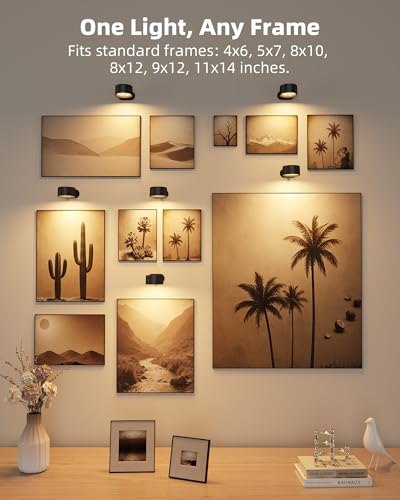 Picture Lights for Wall, 2000mAh Rechargeable Magnetic Art Lights with 3 Color Temps & RGB, Remote Dimmable Battery Operated Wall Light for Bedroom, Living Room, Gallery (Black, 6 Pack) - color: Black
