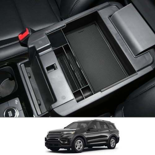 CDEFG for 2024 Explorer Center Console Organizer Tray Compatible with 2020-2024 Ford Explorer Accessories Middle Console Organizer Armrest Tray Storage Box (Black) - color: Black for 2020-2024 Explorer