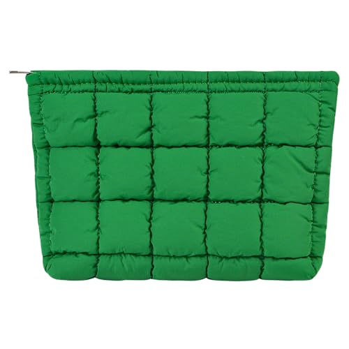 Puffy Quilted Makeup Bag for Women, Cosmetic Bag Travel Toiletry Organizer, Portable Aesthetic Puffer Pouch with Zipper for Storage - color: Green