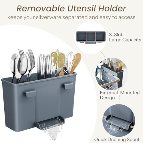 SNTD Dish Drying Rack - Small Dish Rack for Kitchen Counter, Stainless Steel Dish Drainer with Utensil Holder and Drainboard, 11" W x 15" L (Silver) - color: Silver, size: 11" W x 15" L