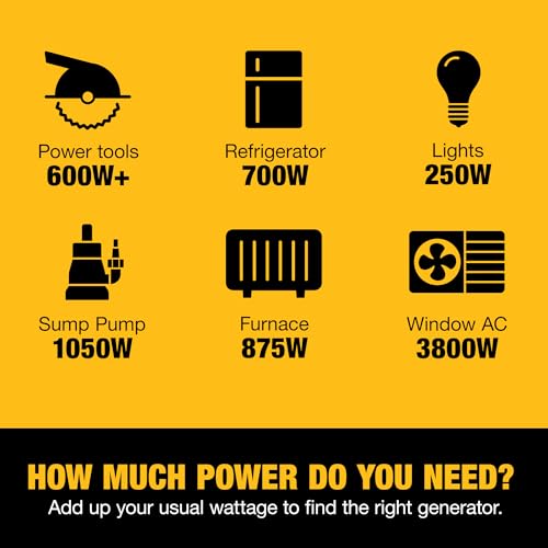DeWalt 8,750 Starting Watt Portable Gas Generator, 389cc Engine, Idle Control Technology, CO Protect Safety, GFCI Outlets, Never-Flat Wheels Emergency Home Backup Jobsite Power, 49 State - style: 8,750 Starting Watts