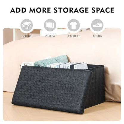 B FSOBEIIALEO Folding Storage Ottoman, Faux Leather Footrest Seat Long Bench Chest, Black 30"x15"x15" - color: Black, size: Large
