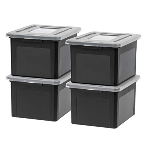 IRIS USA File Box, Plastic File Organizer with Lids for Letter/Legal File, Portable Document Box For Moving, Storage Bin with Durable and Secure Lid, Stackable Nestable BPA-Free, Black 35 Qt. 4 Pack - color: Black 4-Pack
