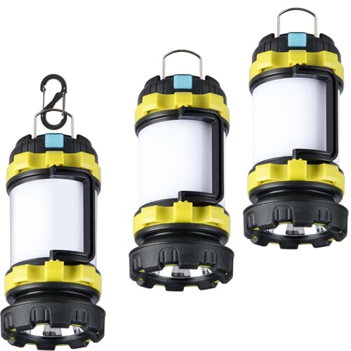 BOBKID 3 Pack Camping Lantern, Outdoor LED Camping Light, Rechargeable Flashlights with 1000LM, 6 Modes, IPX5 Waterproof Portable Emergency Camp Light for Hurricane Survival - Green - color: Green, size: 3 Count(Pack of 1)