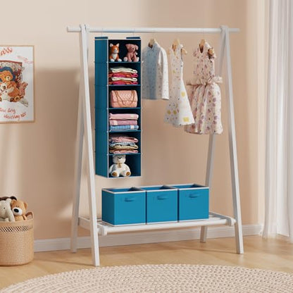 MAX Houser 6-Shelf Hanging Closet Organizer, Hanging Storage Shelves with 2 Sturdy Hooks Space-Saving for Bedroom, Foldable (Blue) - color: Blue
