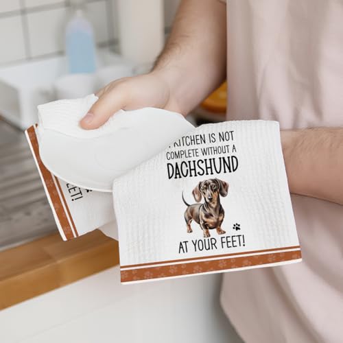 2Pcs Funny Dogs Kitchen Towels 24x14 Inch, Cute Dachshund Waffle Weave Dish Towels for Kitchen Home, White Absorbent Microfiber Hand Tea Towel, Weiner Dog Gifts for Women Dog Lovers 2 - color: Multi 0321