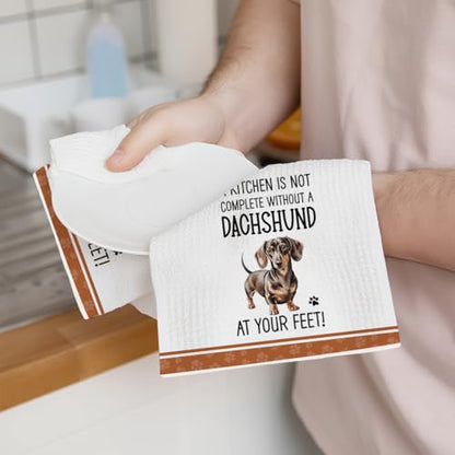 2Pcs Funny Dogs Kitchen Towels 24x14 Inch, Cute Dachshund Waffle Weave Dish Towels for Kitchen Home, White Absorbent Microfiber Hand Tea Towel, Weiner Dog Gifts for Women Dog Lovers 2 - color: Multi 0321