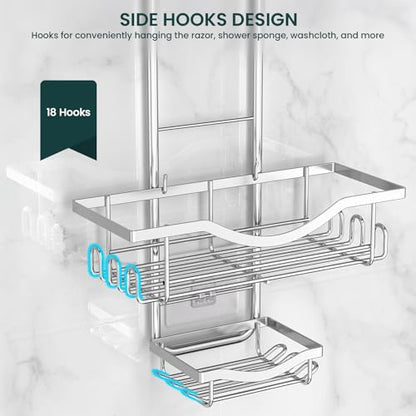 Shower Caddy Hanging Adjustable Shower Caddy, Rustproof Shower Organizer Extended Length Showers Caddy Over Shower Head with Hooks Soap Holder, Large Capacity Anti-Swing Bathroom Organizer, Silver - color: Silver
