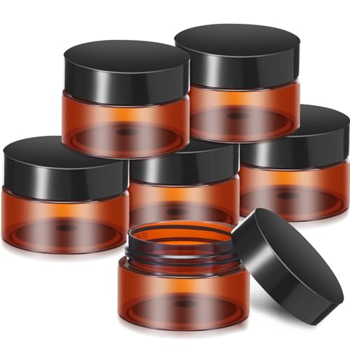 SATINIOR 6 Pack Clear Container with Lids Small Plastic Pot Jars Wide Mouth Round Leak Proof Plastic Container Jars with Lid for Travel Storage, Eye Shadow, Nails, Paint, Jewelry (amber,1 oz) - color: Amber, size: 1 oz