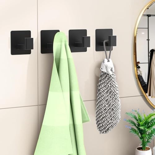 Adhesive Shower Hooks, Towel Hooks for Hanging Robe, Coat, Hat, Loofah, Heavy Duty Wall Hooks Stick on Bathroom, Kitchen and Office (2 Pack, Black) - color: Black, size: Adhesive "7" Shape -2 Pack