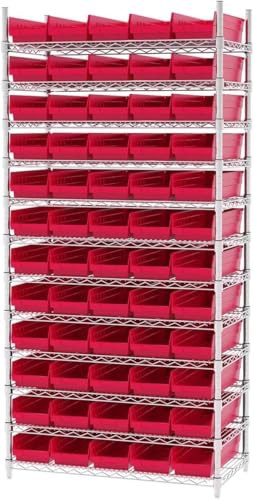 Akro-Mils 30138 Plastic Shelf Bins, Heavy Duty Storage Bins for Garage, Closet, and Drawer Organization, 18" x 6-1/2" x 4", Red, 12-Pack - color: Red