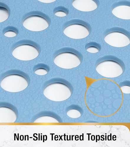 HITSLAM Bathtub Mat Non Slip, 35 x 16 Inch Long TPE Bath Mat for Tub, Efficient Drainage Bathroom Shower Mat with Suction Cups, Bath Tub Mat, Soft on Feet and Easy to Clean, Blue - color: Blue, size: 35" x 16" (Rectangular)