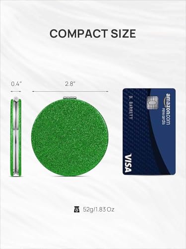 OMIRO 1X/10X Magnifying Compact Mirror with PU Leather, Ultra-Portable for Purses and Travel, Round Green - color: Green