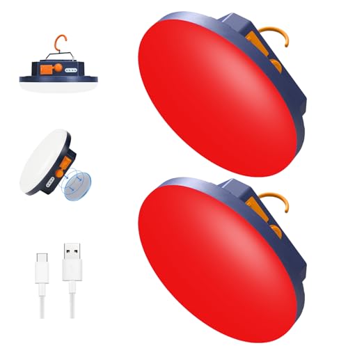 2pcs 10000mAh Rechargeable 3000LM Tent Light Camping Light, 6500K 24Hours Long Play Time , Outdoor Night Market Light Night Fishing Light Emergency Lights for Hurricane Tsunami disasters (Red) - color: Red