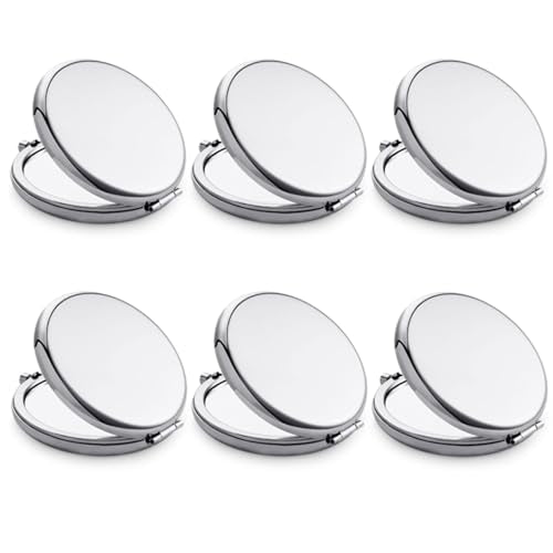 Compact Mirror, Pocket Travel Makeup Mirror for Purse, Metal Round Shell, 2-Sided 1X/2X Magnifying, Portable, Folding, Handheld, Silver, 6 Pack - color: Silver