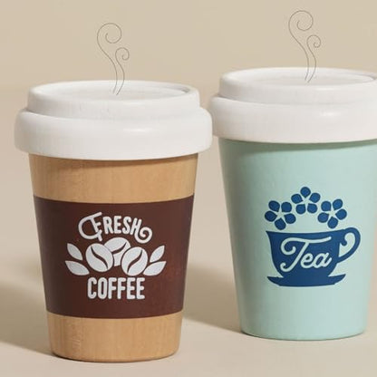 Le Toy Van - Take Away Coffee Cup and Tea Cup - Travel Mug Set - Kids Kitchen Accessories - Role Play Wooden Play Food - Toy Kitchen Accessories - Wooden Kitchen Toys - Age 2+ Years