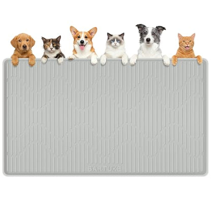Silicone Cat & Dog Food Mat, 55" x 38" Extra Large Pet Feeding Mat for Cats and Dogs Bowl, Pet Placemat for Food and Water with Raised Edge, Waterproof, Leakproof (Grey) - size: 55"x38"