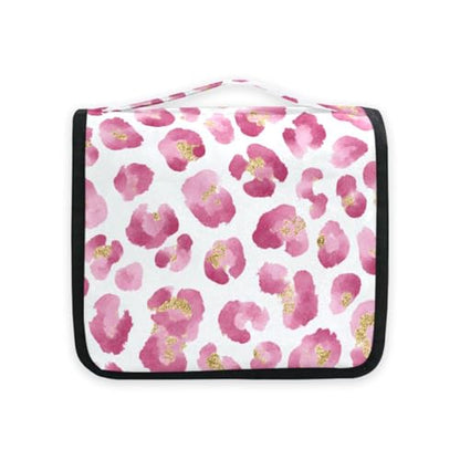 Pink Leopard Hanging Toiletry Makeup Bag Cheetah Print Toiletries Cosmetics Organizers Bags for Women Travel - color: Pink Leopard