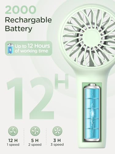 EasyAcc Mini Portable Handheld Fan,3 Speed Personal Small Makeup Fan 2000 Battery Lightweight Washable USB Rechargeable for Lash Stylish Girl Women Travel Gift Green - color: Green