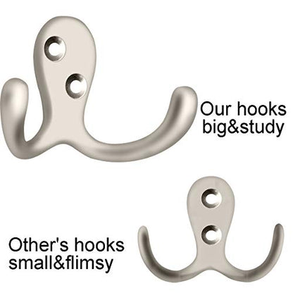 IBosins 10 Pack Heavy Duty Double Prong Coat Hooks Wall Mounted with 20 Screws Retro Double Hooks Utility Hooks for Coat, Scarf, Bag, Towel, Key, Cap, Cup, Hat - color: 10 Pcs Silvery