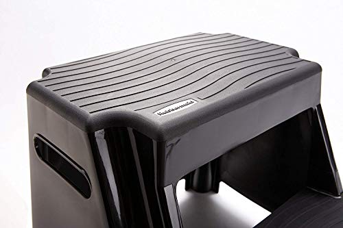 Rubbermaid 2-Step Molded Plastic Step Stool, Lightweight with Slip Resistant Treads and Non-Slip Feet, Black (Amazon Exclusive)