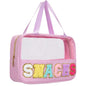 Snack Bags Chenille Letter Clear Makeup Bag Snacks Bags for Travel, Clear Snack Pouch, Preppy Cosmetic Bag, Sunscreen Bag, Travel Toiletry Pouches Cosmetic Pouch for Women and Girls - color: Purple