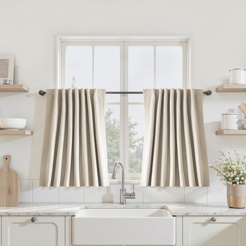 UHITECH Short Curtains 32 Inch Long 2 Panels Set Blackout Curtains for Bedroom Small Windows Basement Back Tab/Rod Pocket Black Out Drapes Thermal, Oatmeal 52" W - color: #04 Oatmeal, size: 52"W x 32"L (Pack of 2)