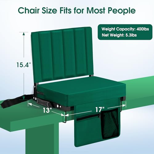 Stadium Seat for Bleachers with Back Support, Portable Bleacher Seat with Wide Comfy Padded Cushion, Metal Hook, Folding Stadium Chair with Shoulder Strap, Carry Handle, Cup Holder, Green - color: Green