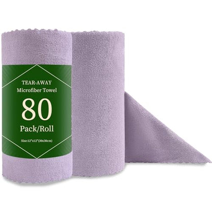 Jessy Home 80 Pack Microfiber Cleaning Cloth Roll Reusable Paper Towels 12"x12" Tear Away Cloth, Microfiber Towels for Cars, Wash Cloths, Lint Free Rags for House, Kitchen,Window,Cleaning Supplies - color: Light Purple
