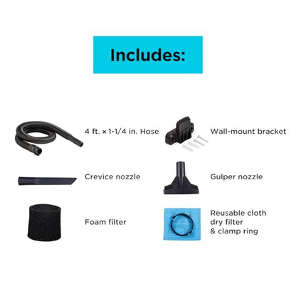 BLACK+DECKER Shop Vacuum Wet and Dry, Small Shop Vac with Accessories, 1 Gallon 1.5 Peak HP, Wall Mount Mini Vacuum for Garage, Home and Pet, 60CFM (BDXV18101P-1H) - size: 1 Gallon
