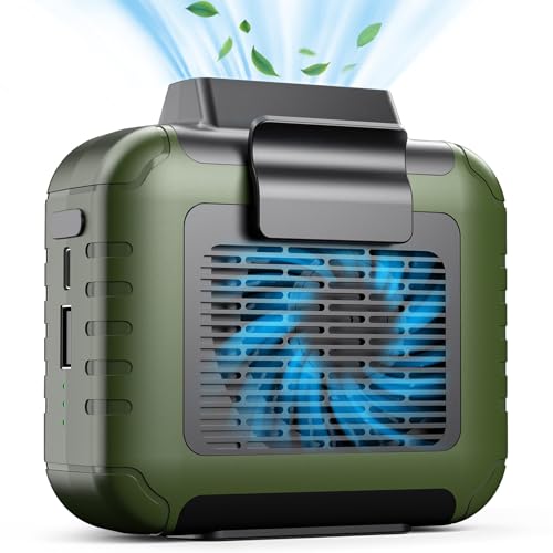 Portable Mini Waist Fan Rechargeable with 23H Working Time, 6200 RPM Strong Airflow, 3 Speed Levels, Belt Shirt Fan Clip on Waist Portable Cooling device for Blue Collar,Outdoor Working,Jobsite - color: Olive Green
