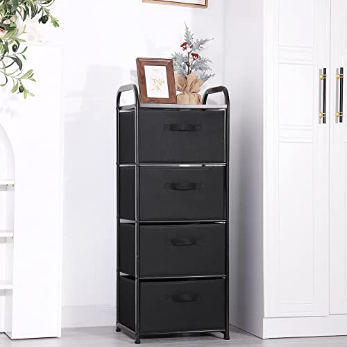 MAX Houser 4 Drawer Fabric Dresser Tall Storage Tower, Dresser Chest with Wood Top, Vertical Nightstand Side Organizer Unit with Metal Frame for Closets Bedroom Nursery Room Hallway(Black) - color: Black3