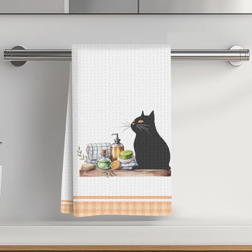 Cute Cat Bathroom Towels 24x14 Inch, Washbasin Bathtub Reusable Microfiber Dish Cloth Hand Towel, Books Waffle Weave Tea Towels for Bathroom Kitchen Home Decor, Cat Gifts for Women Friend - color: Multicolor 01156