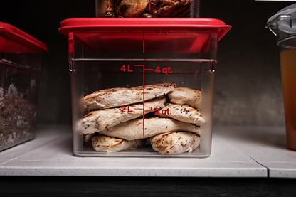 Cambro Food Storage Container with Lid - 6 QT (Quart) Square, Classic Series with Red Lid, Commercial Grade for Food Prep, Clear, 2 Pack - size: 6 QT + Lid
