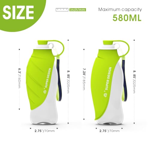 SUPERDESIGN Dog Water Bottle, Portable Dog Water Bottle for Small to Large Dogs, Leak Proof Dog Travel Water Bottle, Small Leaf Travel Water Bowl for Dogs and Dog Walking Accessories (19.6OZ, Green)