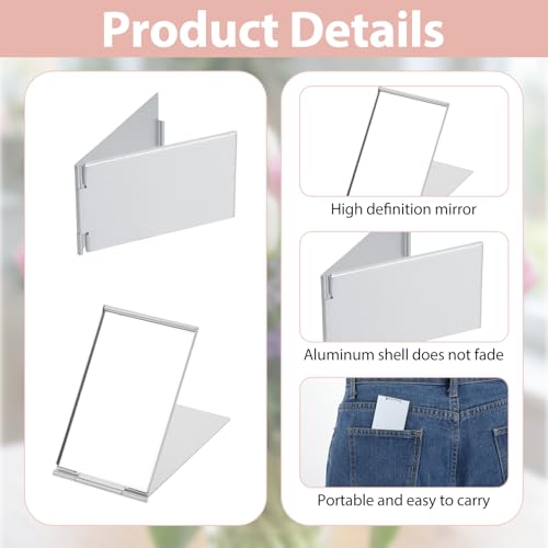 2PCS Small Compact Mirror, Ultra Slim Pocket Mirror | Silver Portable Folding Mirrors, Aluminum Shell Travel Mirrors for Purse Makeup Travel Daily Work Business(2.X3inches)