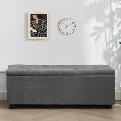 43" Ottoman with Storage and Sturdy Metal Frame, Tufted Upholstered Storage Bench, Modern Footboard Hideaway Chest with Removable Lid and Footrest for Living Room, Entryway (Dark Gray) - color: Dark Gray