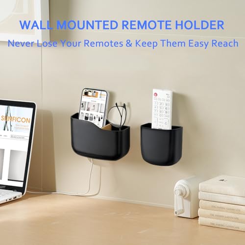 Remote Holder Wall Mount TV FAN Remote Control Holder Bedside Caddy Wall Organizer Phone Holder for Office Adhesive Media Player Controller Holder Box Tray Home Desk Nightstand 1 BIG 1 SMALL BLACK - color: 1BIG1SAMLL BLACK