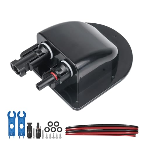 Solar Cable Entry Gland with 10Awg Copper Solar Cable and Solar Connector UV Resistance Dual Cable Entry Housing for Solar RV Boats Yacht Roofs (Black 5FT) - color: Black, size: 5ft