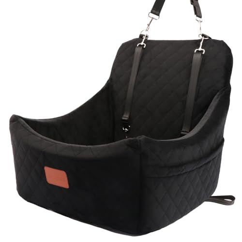 WOOAIDAGG Dog Car Seat for Medium Sized Dog,Pet Travel Car Bed with Seat Belt Channle,Fully Detachable and Washable Car Dog Seat with Adjustable Straps,3 Straps Easy to Install (Black) - color: Black