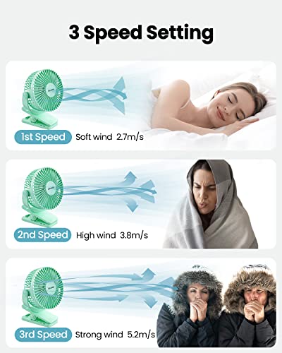 Gaiatop Portable Clip on Fan Battery Operated, Small Powerful 3 Speed Quiet 360° Rotate, USB Rechargeable Mini Personal Cooling Fan for Desk Table Home Office Stroller Camping Women Gifts Green - color: green