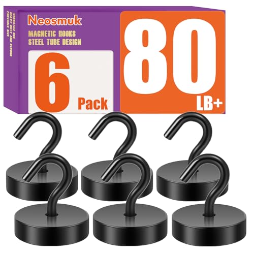 Neosmuk Magnetic Hooks Steel Tube Design for Cruise,80lb+ Black,6 Pack | Cruise Ship Essentials,Heavy Duty Magnett Hooks for Cabins, Refrigerator, Grill, Hanging, and Travel Extra Strong Must-Haves - color: Black, size: 80lb Magnetic Hooks