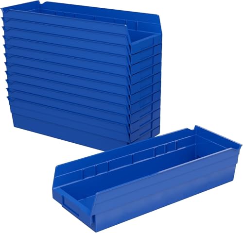 Akro-Mils 30138 Plastic Shelf Bins, Heavy Duty Storage Bins for Garage, Closet, and Drawer Organization, 18" x 6-1/2" x 4", Blue, 12-Pack - color: Blue