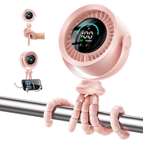 KIMMOO Portable Baby Stroller Fan, 360° Adjustable Quiet Rechargeable USB Fan with LED Display, 100 Speeds Safe Clip Fan for Stroller, Powerful Cooling Fan for Golf Car Seat Treadmill Travel, Pink - color: Pink