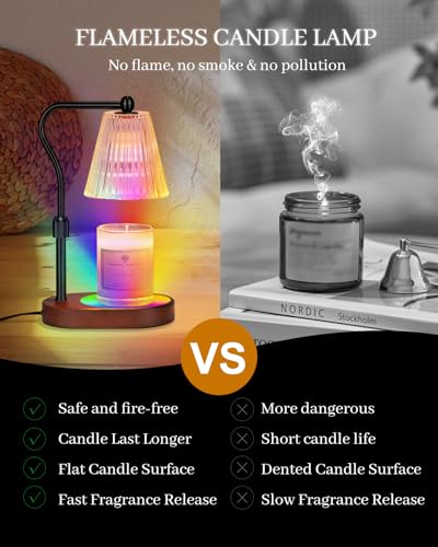 Engpure Candle Warmer Lamp with 7 LED Colors Lamp,Candle Warmer with Timer Dimmer Adjustable Height,Christmas Gift for Women Mom,Birthday Gifts for Women Mom - color: Black with RGB