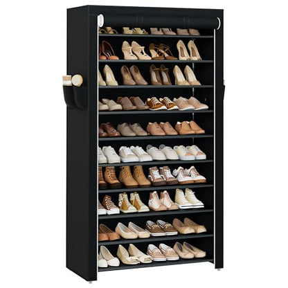 CASAMAYA Shoe Rack with Covers, 10 Tiers Tall Shoe Rack Organizer, Large Capacity Shoe Shelf Storage, Hold 40 Pairs of Shoes, Vertical Shoe Storage Organizer for Closet, Entryway, Black, SRT104B01 - size: 30.1"W - 10 Tier