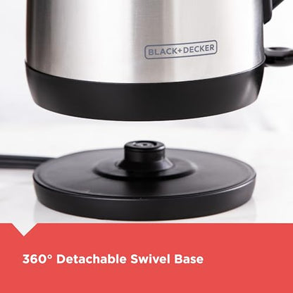BLACK+DECKER 1.7L Cordless Electric Kettle, KE1700SD, Rapid Boil, Auto Shutoff, Stainless Steel - size: 1.8 Quarts